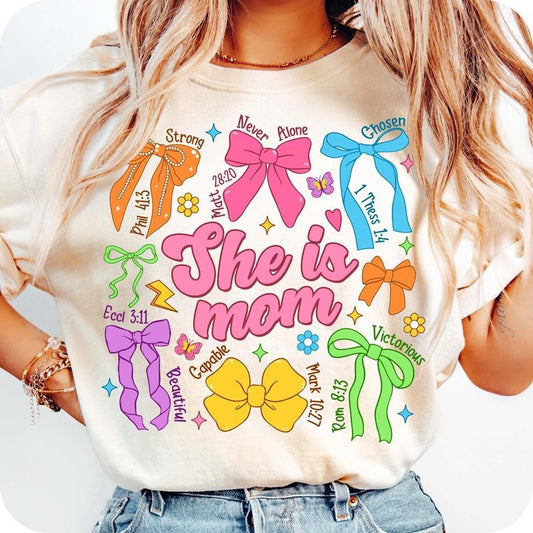 [Sale To 45% Off] Mom Coquette Bow T-Shirt, She Is Mom Shirt, Bible Verses Shirt, Mom T-Shirt, Blessed Mom Shirt, Empowered Women T-Shirt