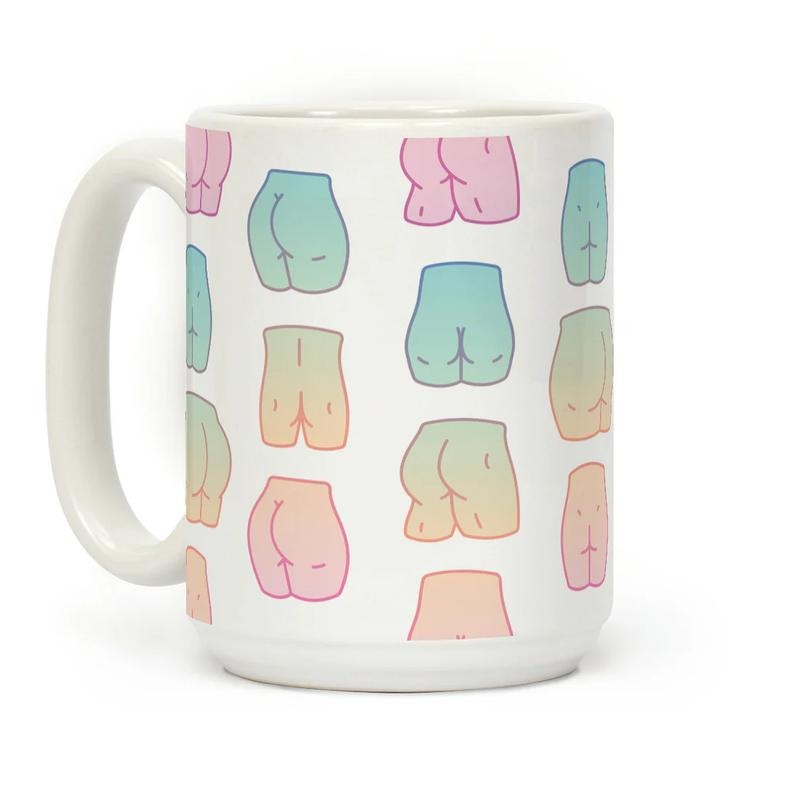 [Sale Up To 50%] Kawaii Pastel Butt Pattern Coffee Mug - 11 oz or 15 oz Ceramic Drinkware with Large Handles, Printed in the USA, Handy for Coffee and Tea - Reusable