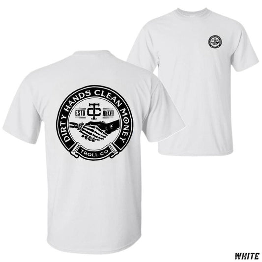 Sale Up To 50% Dirty Hands Clean Money T-shirt Bold Logo Design With Handshake And Retro Text Perfect Tee For Hard Workers And Bold Style Enthusiasts Tiktok Shop Store