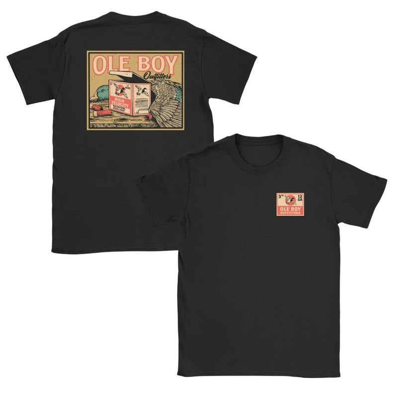 [Sale Up To 60%] Ole Boy 12 Gauge T-Shirt - Vintage Shotgun Ammo Box Graphic Tee, Soft Cotton, Classic Fit, Perfect for Hunters, Outdoorsmen & Shooting Enthusiasts Menswear Top Man Crewneck Tropical