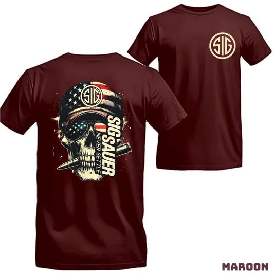 [Sale Up To 60%] Sig Sauer Skull American Flag 2-sided Shirt Full Color Unisex Tactical Tee For Men Women Menswear Tshirt Casual Tropical Shortsleeve