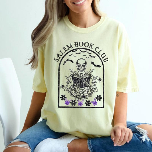 Salem Book Club, Funny Skeleton, Retro, Aesthetic, Vintage, Comfort Colors Tshirt, Women's Crew Neck, Crewneck