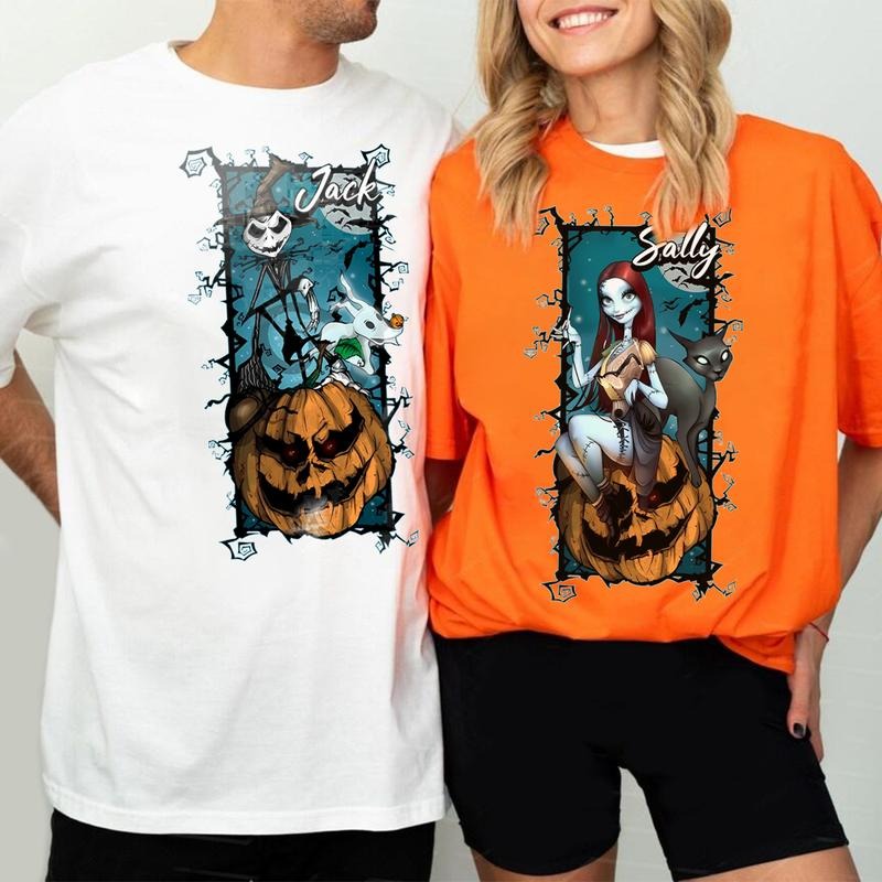 Sally Front Skeleton Shirt, Jack and Sally Couple Shirt, Vintage The Nightmare Before Christmas Jack Sally Couple  Halloween Shirt, Sally Skellington The Pumpkin King