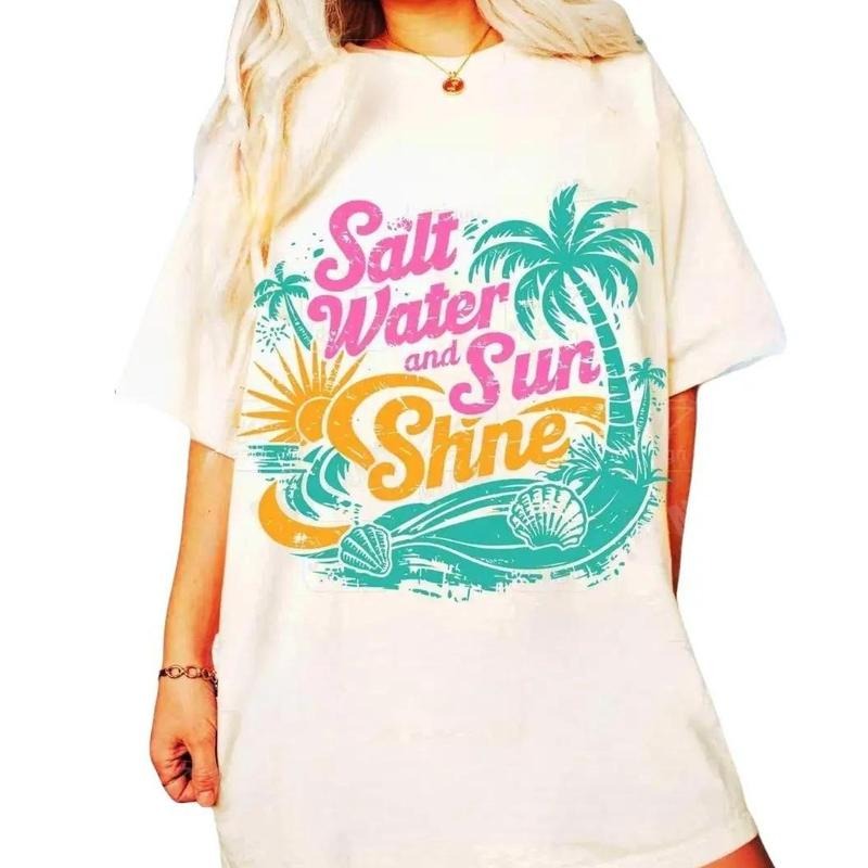 Salt Water And Sun Shine Retro Summer Shirt, Seashell Tropical Beach Tee, Vintage Summer Retro Beach Aesthetics Girls Vacation Gift