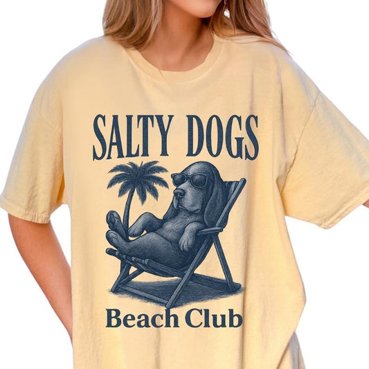 Salty Dogs Beach Club Bassett Hound Shirt ~ Unisex Apparel Relaxed Fit Printed In The USA Clothing Womenswear Casual Comfort Cotton Top Athletic Boho Chic