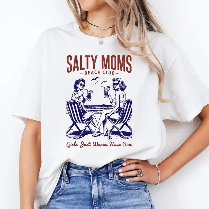 Salty Mom The Beach Club Summer Vibes Shirt, Aesthetic Retro Beach Girl Tee, Funny Sarcastic Mama Shirt, Mom Gifts