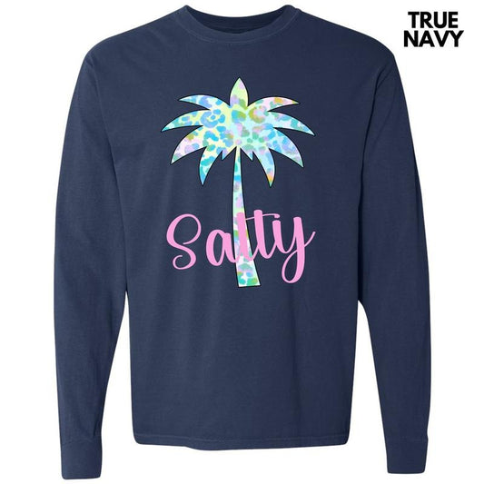 Salty Palm Tree Long Sleeve Comfort Colors T-Shirt 'NLB'