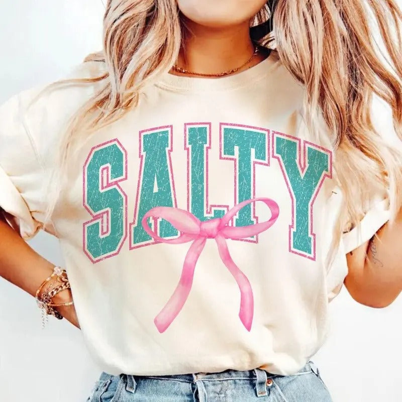 Salty Summer Coquette Bow Tee, Retro Summer Shirt, Summer Salty and Sassy Shirt, Mother's Day Gift
