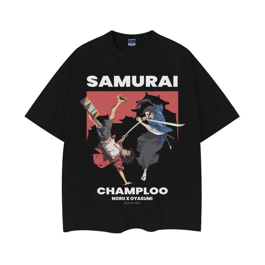 Samurai Champloo "Mugen and Jin" Vintage Oversized Tee - 100% Cotton, Anime Lover Design, Original Anime Clothing Black Man Streetwear Tshirt