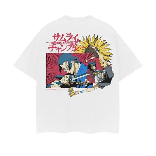 Samurai Champloo "Sunflower" Vintage Oversized Tee 100% Cotton Anime T-Shirt for Men with Original Design 90s graphic tees men gifts Top White Tshirt Casual