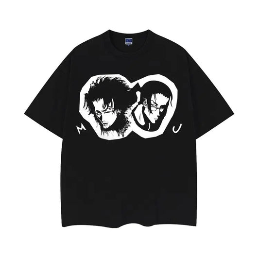 Samurai Champloo Vintage Oversized Tee - 100% Cotton, Original Design for Men, Baggy Compression, Anime Lover, Cute Top vintage shirts Black Casual Menswear Tshirt