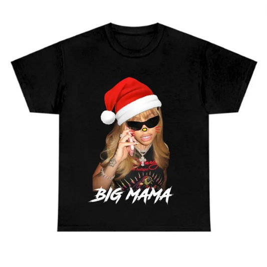 Santa Big Mama Big Face Graphic Kitty Christmas Rap Tee Shirt Streetwear Fashion