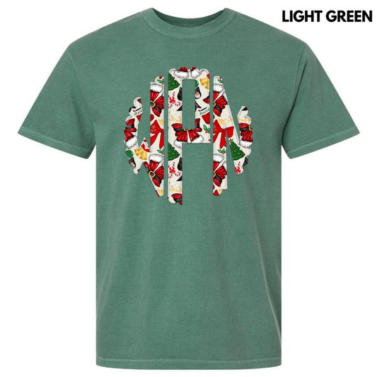 Santa Bow Theme Monogram Comfort Colors T-Shirt 'NLB'