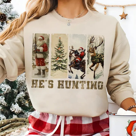 Santa Claus He's Hunting Christmas Sweater, Christmas Santa Camouflage Coquette Hunting, Retro Hunting Coquette Reindeer Christmas Shirt