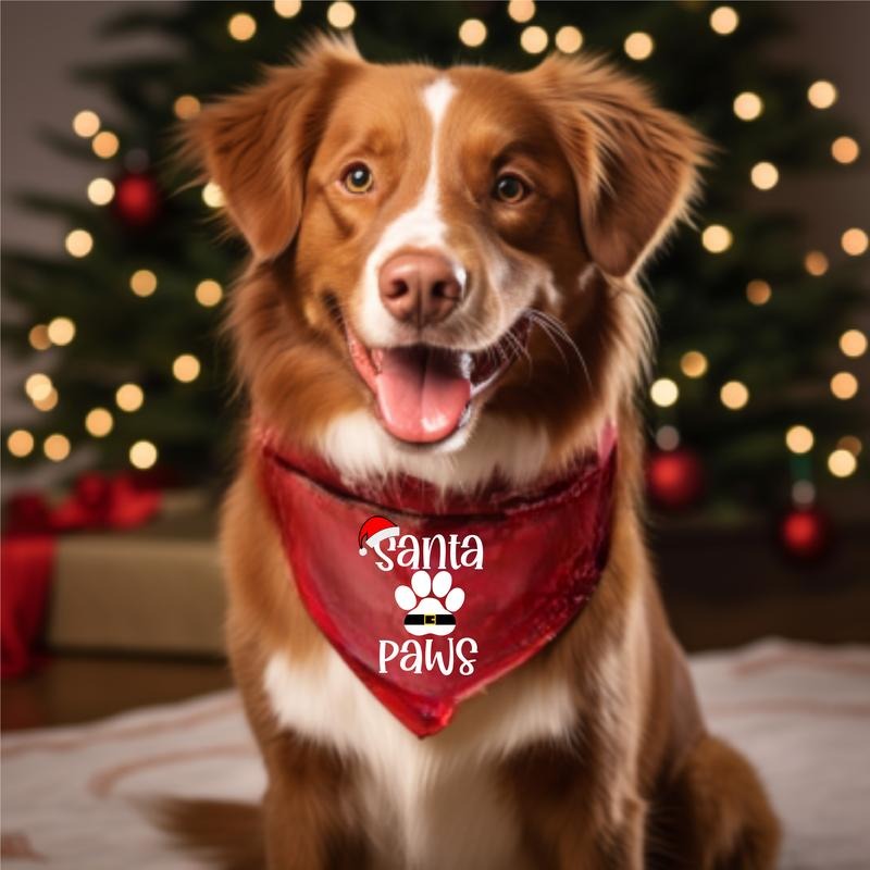Santa Paws Bandana, Christmas Dog Bandana, Dog Mom Gift Xmas Neck Scarf, Pet Owner Holiday Bandana, Festive Dog Bandana, Puppy Lover Holiday Bandana.