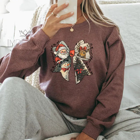 Santa Vintage Bows Sweatshirt, Santa Claus Shirt , Santa Vibes Tee, Christmas T-shirt, Cute Christmas Sweatshirt, Full Color Print