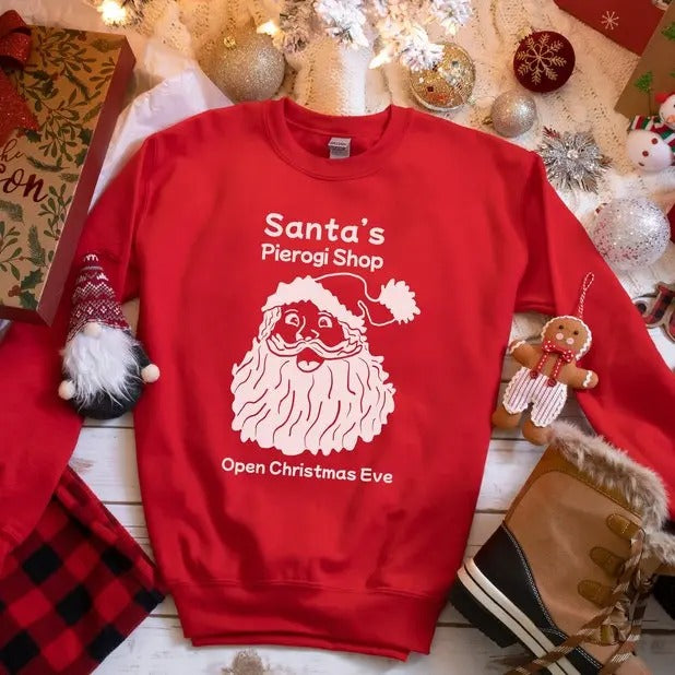 Santa's Pierogi Shop Christmas Sweatshirt, Polish Christmas Gift, Pierogi Shirt, Hoodie Classic Cotton Fabric Menswear