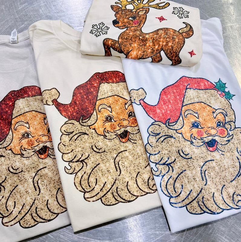 Sassy Santa Tees Retro Santa Tshirt Pink Santa Tee Classic Santa Christmas tee Holiday Santa Tee Casual Top Shortsleeve Sleeve