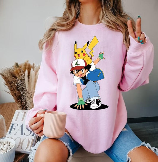 Satoshi and Pikachu Sweatshirt Tshirt Hoodie, Satoshi Pokemon Sweater, Pokemon Sweatshirt, Pokemon Anime Shirt, Anime Sweater, Satoshi Pikachu Hoodie, Satoshi Shirt, Pikachu Shirt