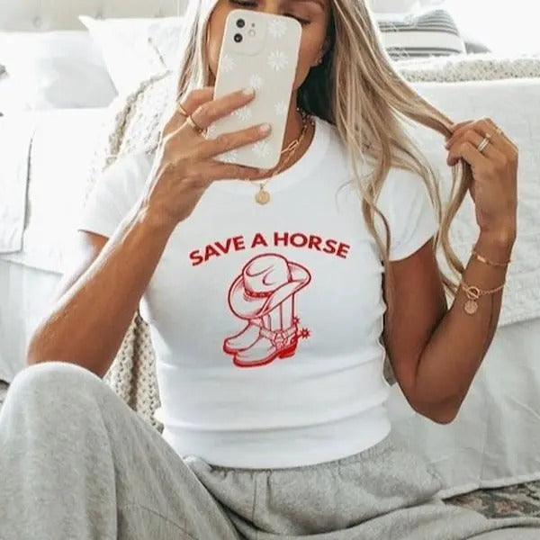 Save A Horse Baby Tee, Country Retro Shirt, Western Shirt, Rodeo Fashion Tee Cotton Fashion