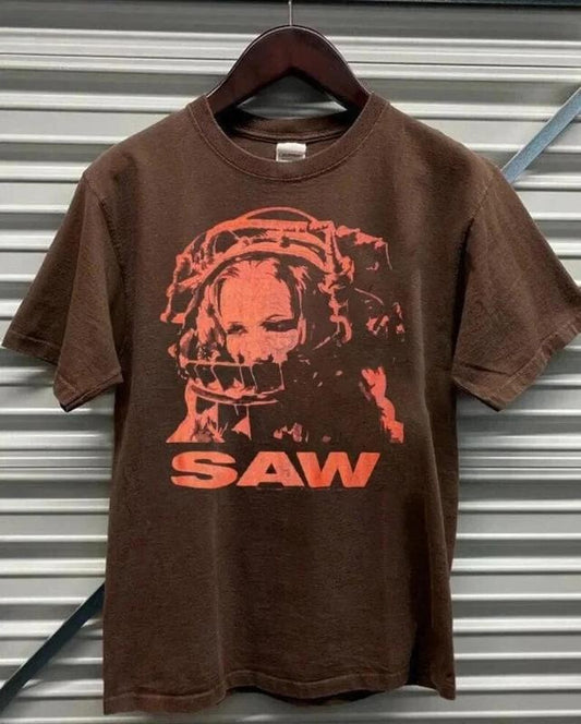 Saw Reverse Bear Trap Movie Promo T-Shirt, Vintage SAW Movie AN43800 Cotton Menswear
