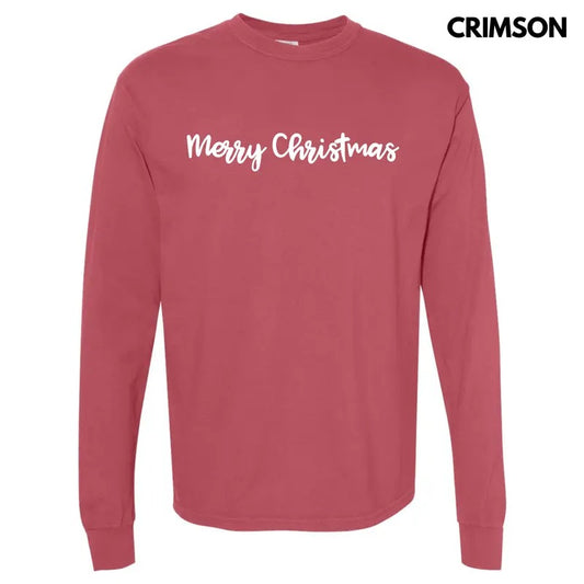 Script Merry Christmas Long Sleeve Comfort Colors T-Shirt 'NLB'