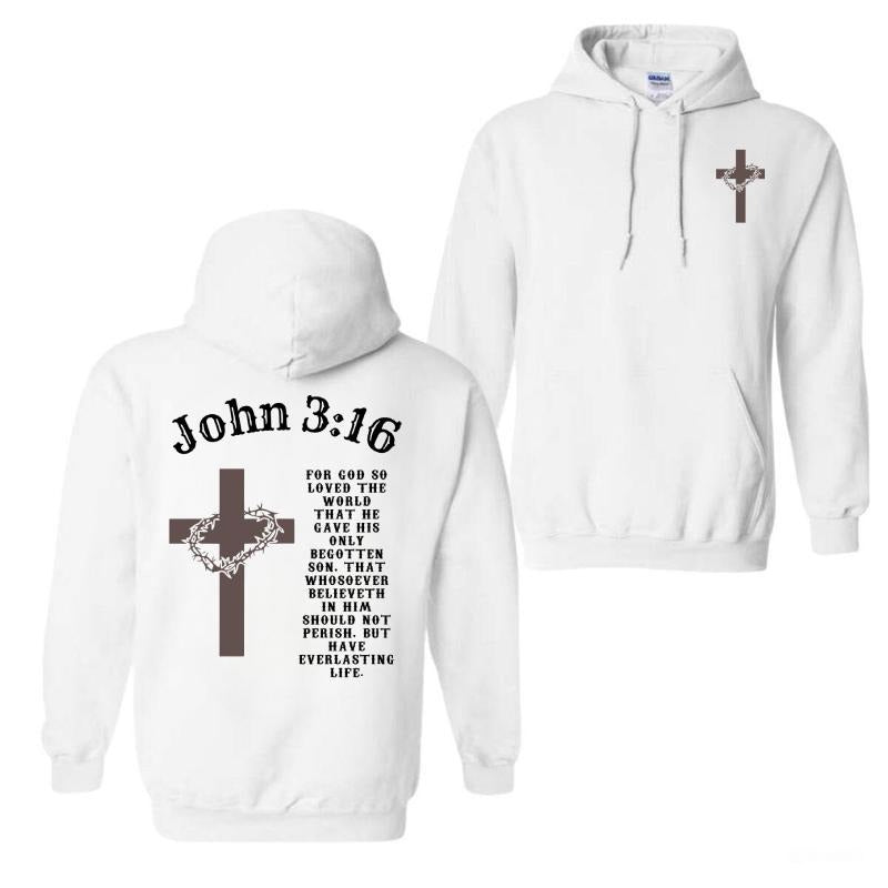 Scripture Power John 3:16 Christian Hoodie, Jesus Hoodie, Bold Cross Graphic, Full Verse Print, Viral Faith Tee for Believers, Gospel Outreach Apparel