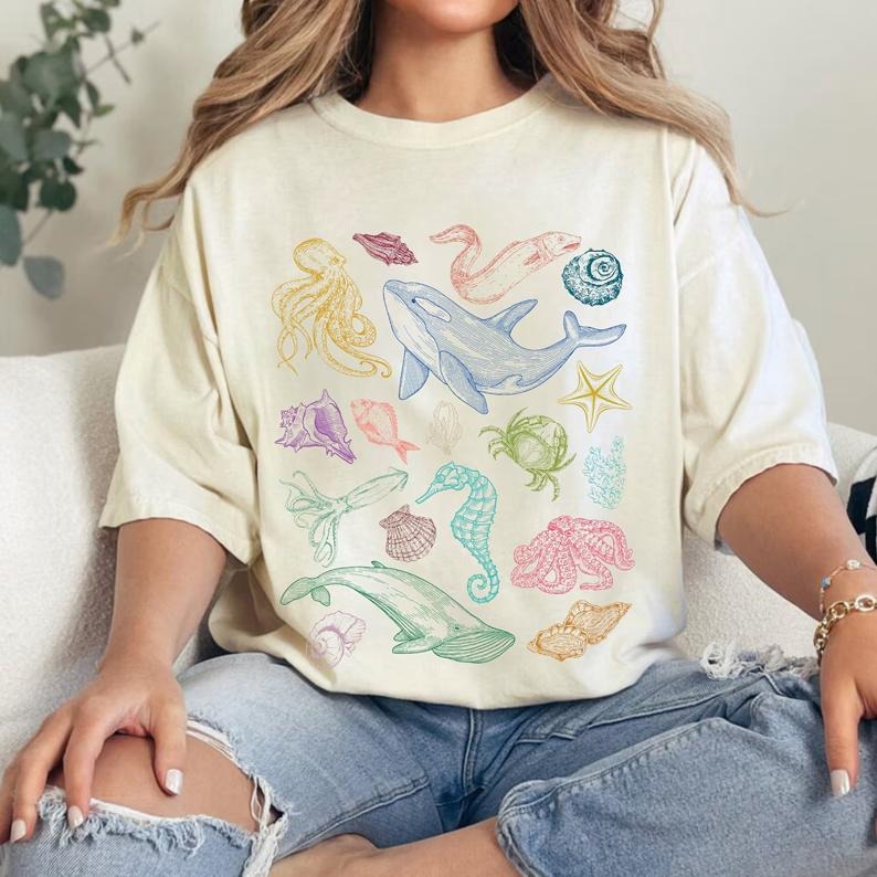 Sea Animal Shirt, Gift For Nature, Sealife Shirt, Ocean Animal Tee, Whale, Retro Ocean Nature,Gift For Marine Biologist