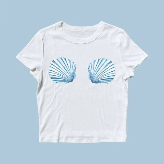 Sea Shell Baby Tee Vintage Collage Aesthetic Seashell Baby Tee Coastal Grandma Cute Women's T-Shirt Sustainably Made