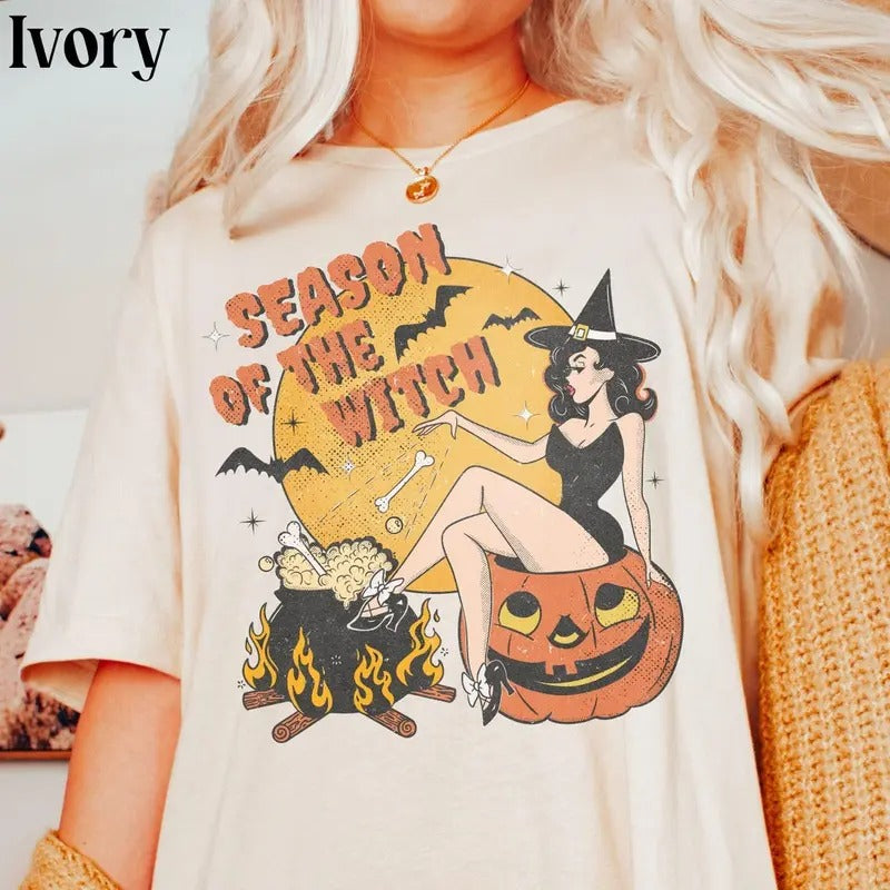 Season of the Witch Shirt Funny Vintage Halloween Tshirt Cute Retro Horror Social Club Tee Fall Party Trendy Spooky Clothing