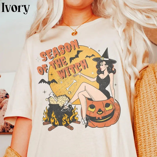 Season of the Witch Shirt Funny Vintage Halloween Tshirt Cute Retro Horror Social Club Tee Fall Party Trendy Spooky Clothing