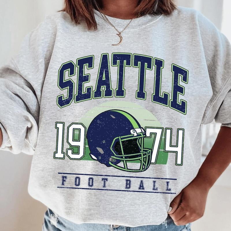Seattlle Football Vintage Graphic T-shirt Seattlle Football Crewneck Cotton Crewneck Fan Gift