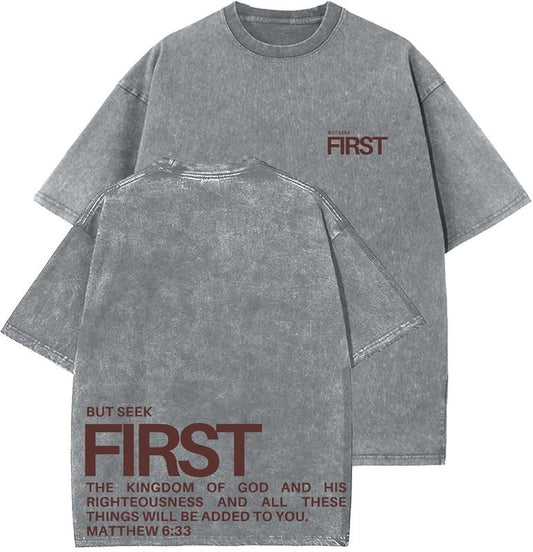 Seek First His Kingdom Unisex Washed T-Shirt, Christian tshirts, Vintage 90s Graphic Tee, Gift Top Womenswear Cotton Mineral Colorstyle{n002}2