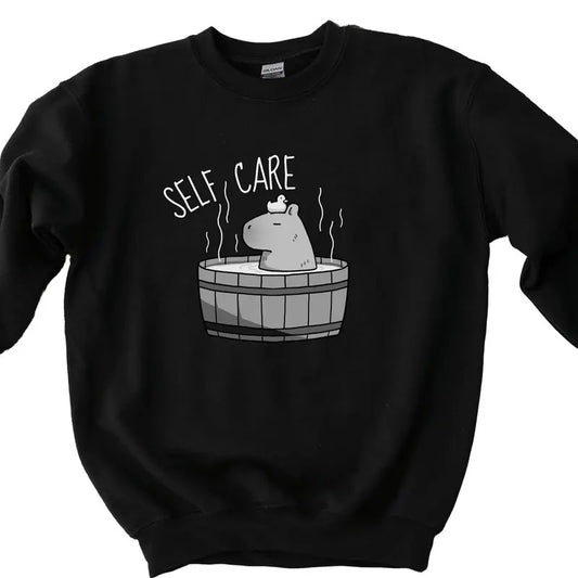 Self Care Capybara Sweatshirt, Funny Capybara Shirt, Homebody Sweatshirt, Gift For Her, Capybara gift Fabric Menswear Classic Cotton