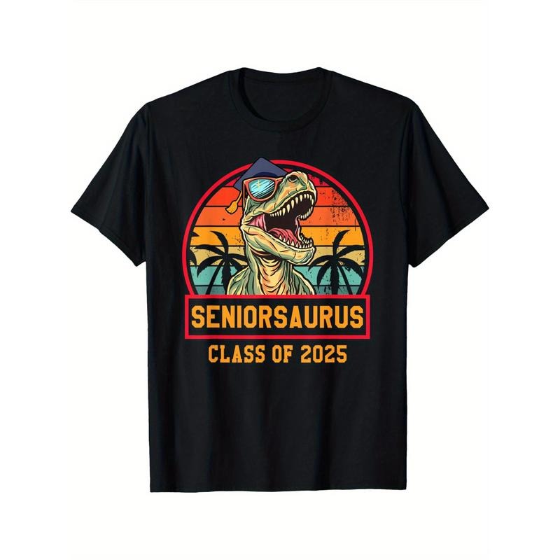 Seniorsaurus Class of 2025 Senior Funny Seniors 2025 T-Shirt Men's T-shirt Funny pattern, Casual and comfortable round neck cotton short sleeve, four seasons can wear 220g made in usa