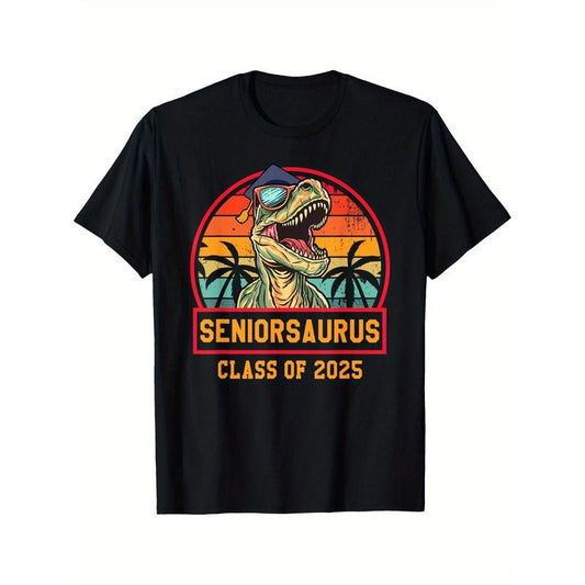 Seniorsaurus Class of 2025 Senior Funny Seniors 2025 T-Shirt Men's T-shirt Funny pattern, Casual and comfortable round neck cotton short sleeve, four seasons can wear 220g made in usa