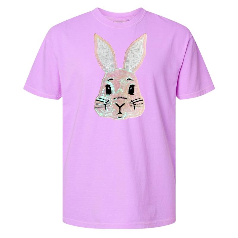 Sequin Bunny Face Comfort Colors T-Shirt