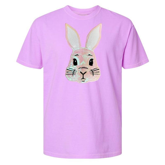 Sequin Bunny Face Comfort Colors T-Shirt