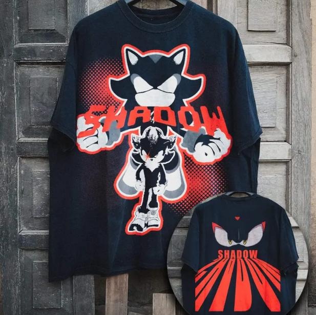Shadow the Hedgehog T-Shirt, Sonic Adventure 2-Sided Shirt, Unisex Vintage Graphic Tees Gothic Grunge Y2k Emo Scene Amity Affliction Style Clothes Men Women Streetwear