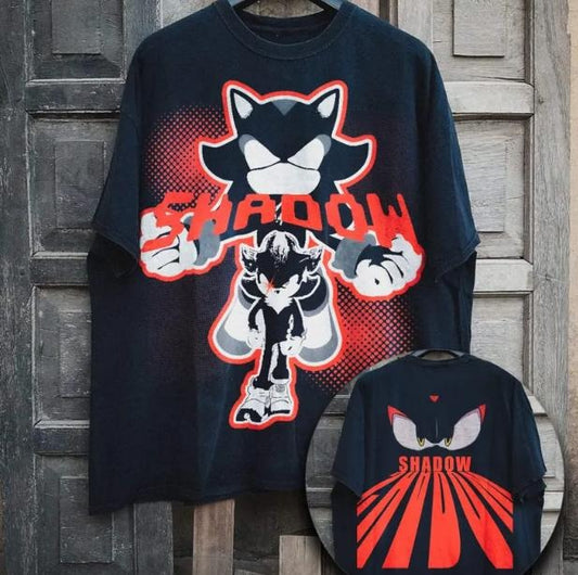 Shadow the Hedgehog T-Shirt, Sonic Adventure 2-Sided Shirt, Unisex Vintage Graphic Tees Gothic Grunge Y2k Emo Scene Amity Affliction Style Clothes Men Women Streetwear