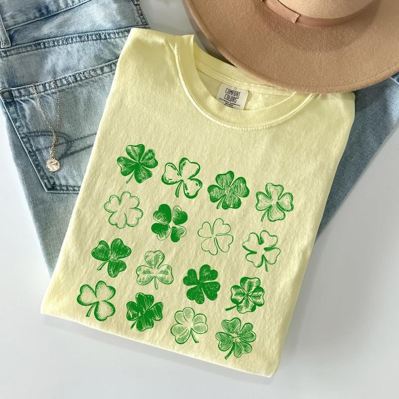 Shamrock Doodles, Retro St Patrick's Day Comfort Colors Tshirt, Women's Crew Neck, Crewneck