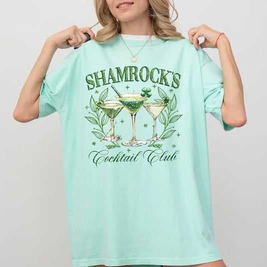 Shamrock's Cocktail Club, St Patrick's Day, Shamrock, Clover, Lucky, Leprechaun Tshirt, Women's Comfort Colors Tee