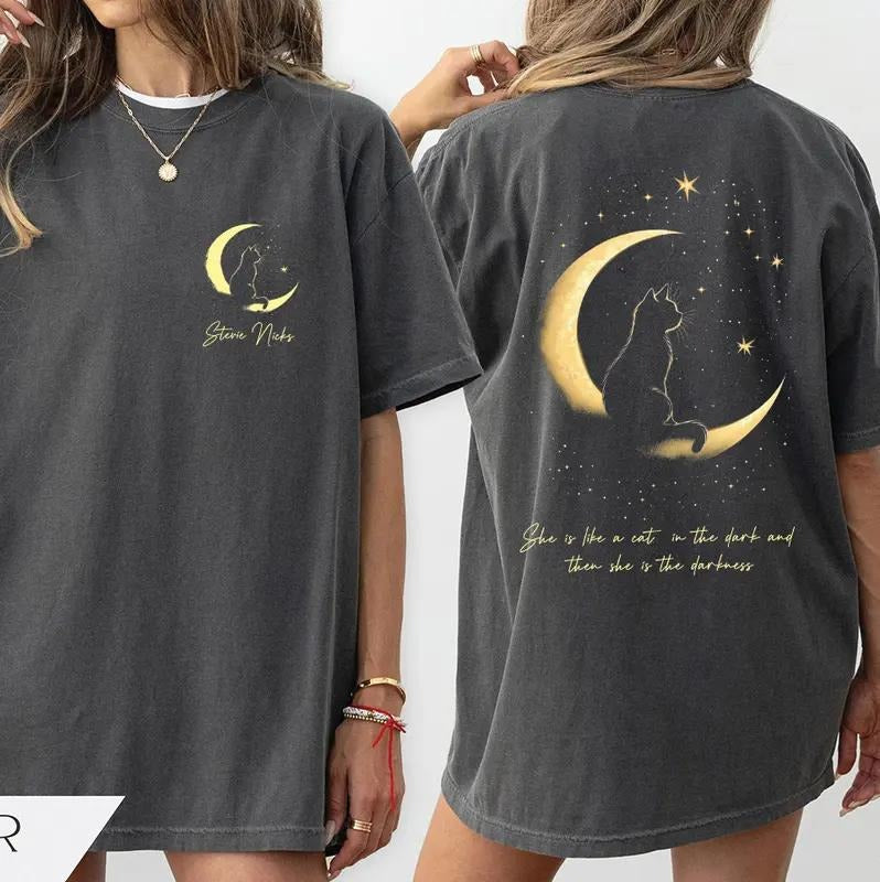She Is Like A Cat In The Dark T-Shirt, Stevie Nicks Inspired Tee, Fleetwood Mac Lyric Shirt, Retro Witchy Vibes Shirt, Casual, Retro 70s Classic Rock Apparel