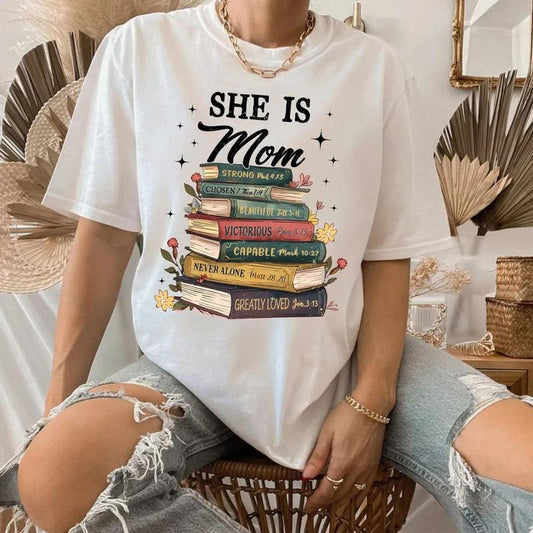 She Is Mom Book Tshirt, Bible Mama Book, Mama Mom Mental Health Tshirt, Mother's Day Tshirt, Mother Bible Verse Mom, Unisex Sweater Pullover Tee