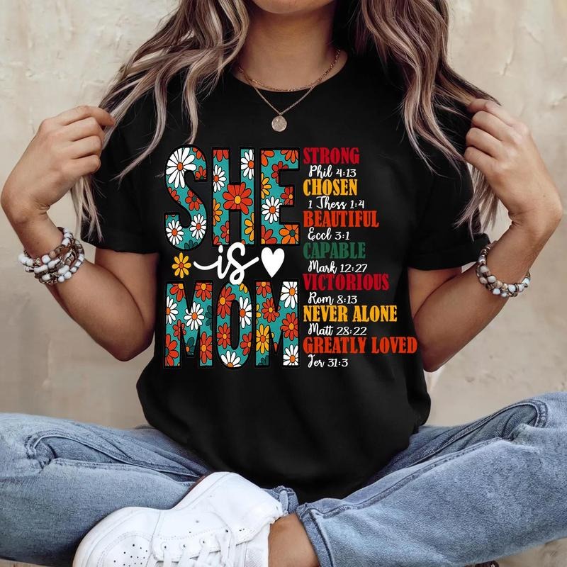 She Is Mom Shirt,  Mama Mother's Day Shirt, Retro Girl Mom T-shirt, Christian Blessed Mom, Bible Verses She is Strong Tshirt