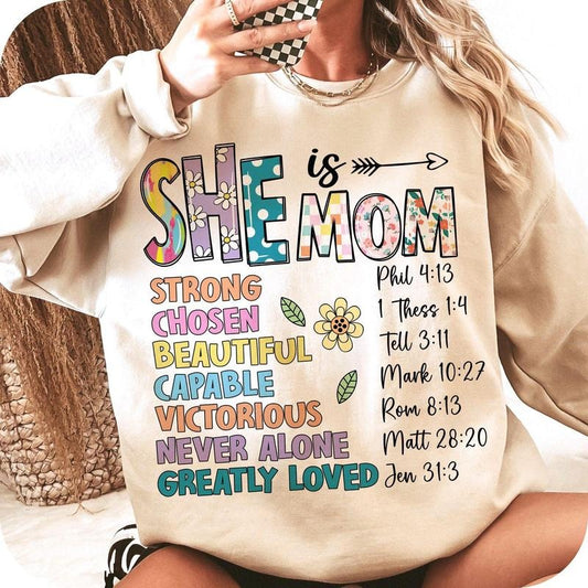 She is Mom Shirt, Flower Mom , Blessed Mom ,Mother's Day Tee,  Retro Mama Quotes