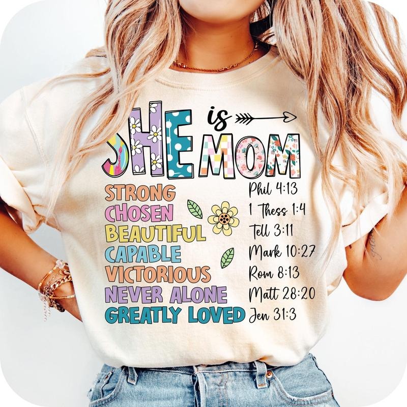 She is Mom T-Shirt, Flower Mom T-Shirt, Blessed Mom T-Shirt, Mother's Day T-Shirt, Retro Mama Quotes
