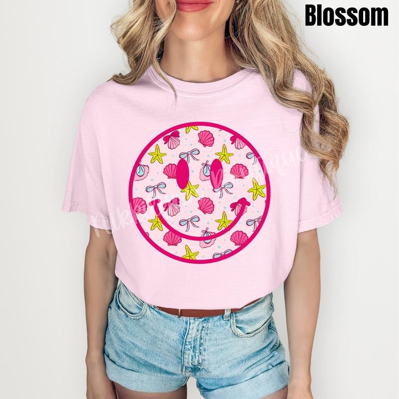 Shells & Bows Happy Face Comfort Colors T-Shirt 'NLB'