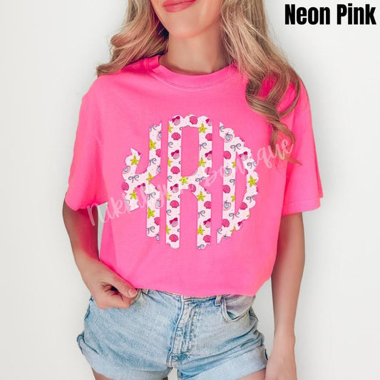 Shells & Bows Monogram Comfort Colors T-Shirt 'NLB'
