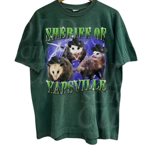 Sheriff Of Yapsville Vintage 90s Graphic Shirt, Retro Possum Yapper Shirt, Funny Yap Party Gifts, Unisex Y2k Joke Tee, Silly Weird Shirts Menswear Top Underwear Tshirt